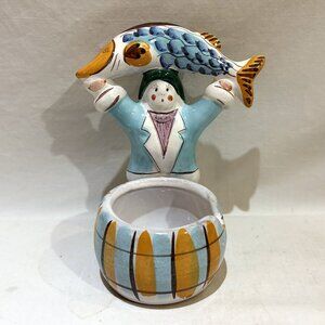 VTG Russian Gzhel Ceramic Pottery Caviar Bowl Hand Made Signed NO LID